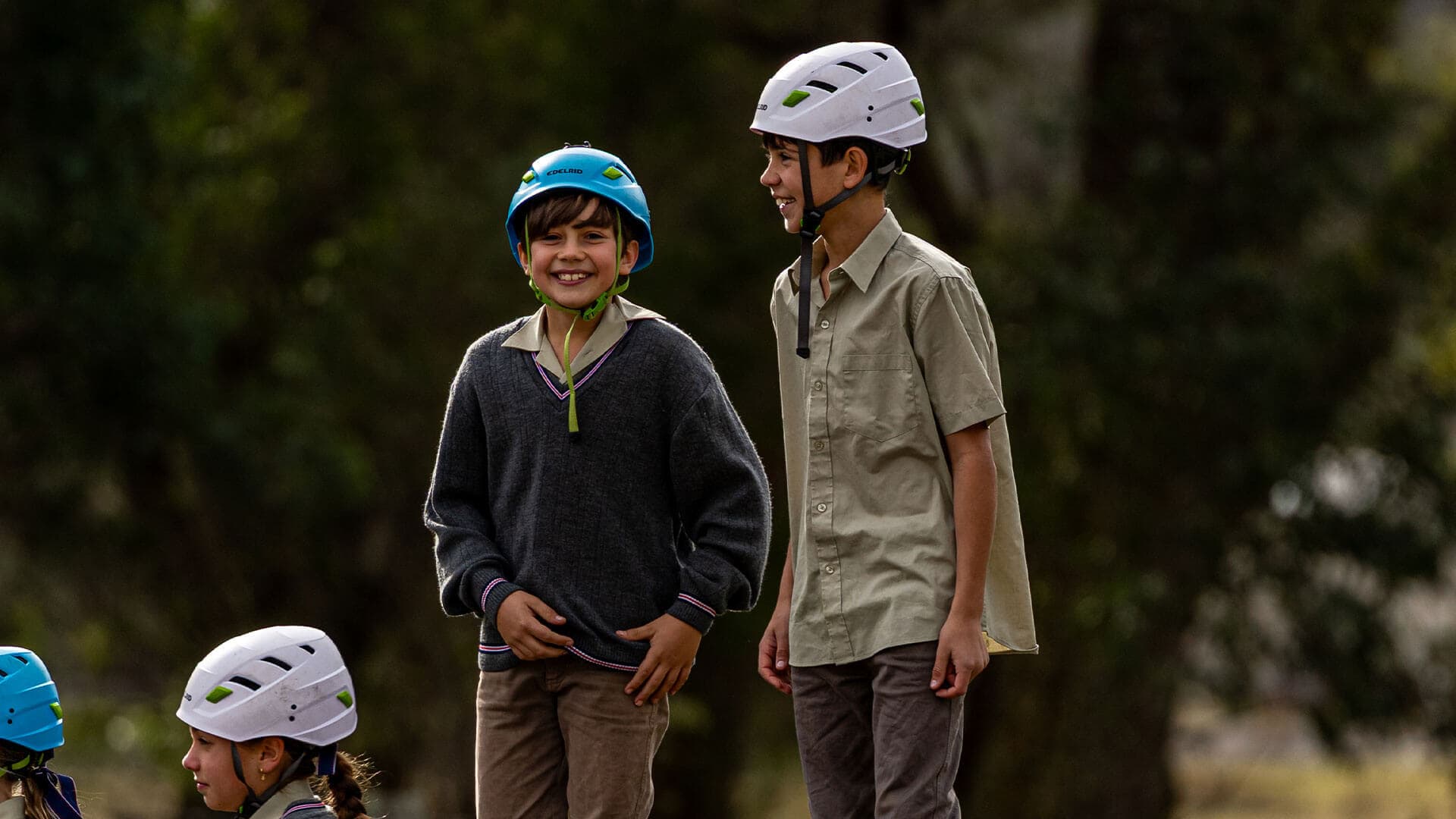 Tudor House students with helmets on smiling